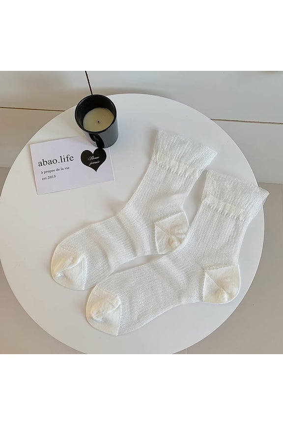 3 Pair Lace Socks, Crystal Tulle Summer Socks,White
