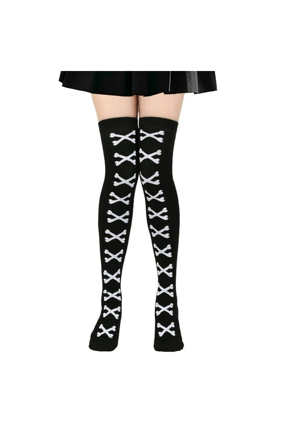 3 pairs Halloween Thigh High Long Stockings Over Knee Stockings Cosplay Festival Socks Black and White bone
