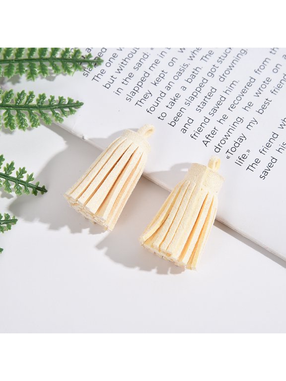 30pcs Soft Faux Suede Tassels, 3cm PU Leather Tassel Pendants for DIY Jewelry, Clothing Accessories, Bag Keychain Making Supplies, Beige
