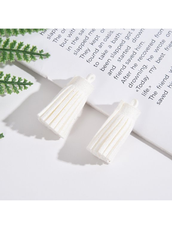 30pcs Soft Faux Suede Tassels, 3cm PU Leather Tassel Pendants for DIY Jewelry, Clothing Accessories, Bag Keychain Making Supplies, White