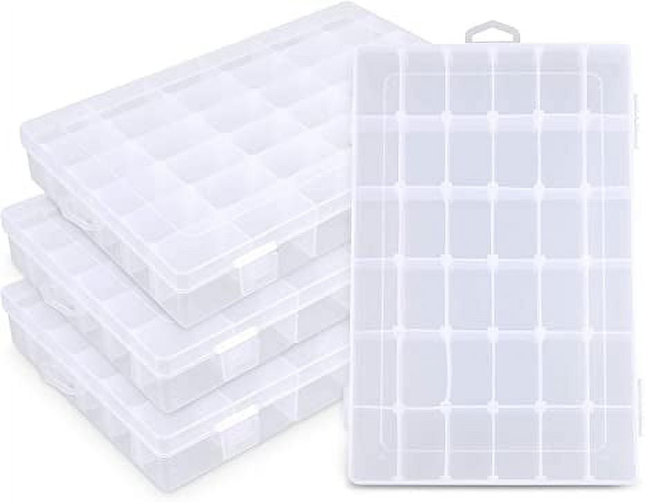 Namzi 36 Grids Clear Plastic Bead Organizer Jewelry Storage Box for Bead Storage, Felt Board Letters, Fishing Tackle, Loom Bands, Craft, Rock Collection with Adjustable Dividers (4 Packs)