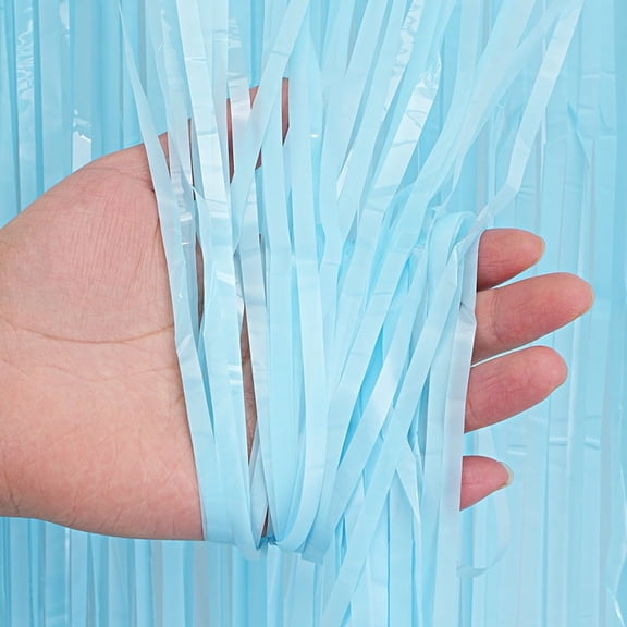 Namzi 3pcs Matte Blue Tinsel Foil Fringe Curtains Party Decoration, Party Door Wall Streamer Photo Back Drop for Birthday Wedding Engagement Bridal Shower Baby Decoration,39.3*78.7in