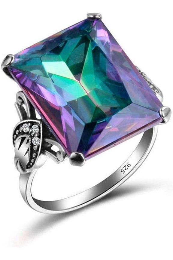 4.3CT Mystic Rainbow Topaz 9-2-5 Silver Ring Women Wedding Engagement Size6-10 (10)