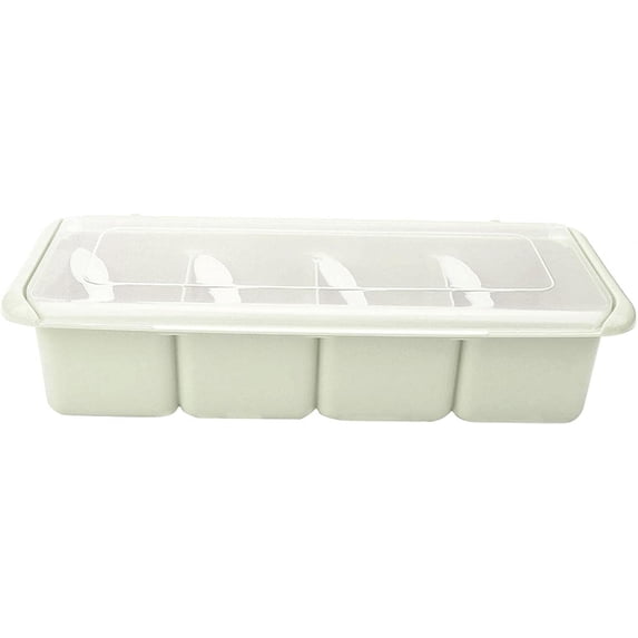 Namzi 4 Grids Seasoning Box, Multi Compartments Spice Rack Home Condiment Container with Spoons for Spice Salt Sugar Cruet (Green)