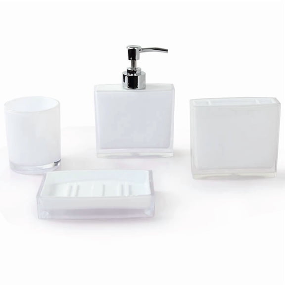 Namzi 4-Piece Bathroom Organization Set, Space Saving Modern Bathroom Accessories Set with Vanity Storage Containers, Matching Bathroom Decor for Apartment Guest Bath Upgrade,White