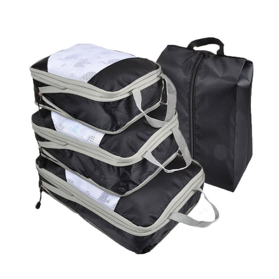 Namzi 4 Piece Compression Packing Cube Set, Travel Storage Bag Portable Luggage Storage Box Set Expandable Packing Mesh Bag for Clothing Underwear Shoes (Black)