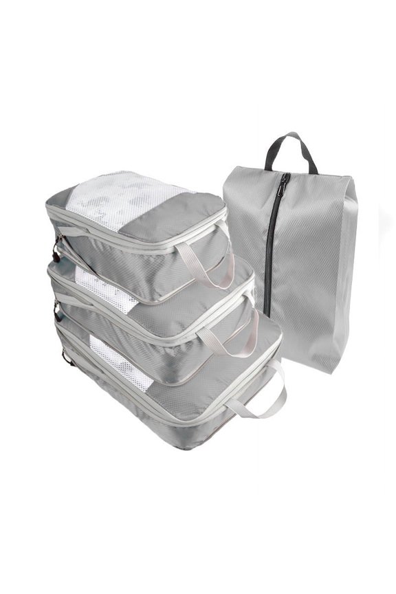 4 Piece Compression Packing Cube Set, Travel Storage Bag Portable Luggage Storage Box Set Expandable Packing Mesh Bag for Clothing Underwear Shoes (Gray)