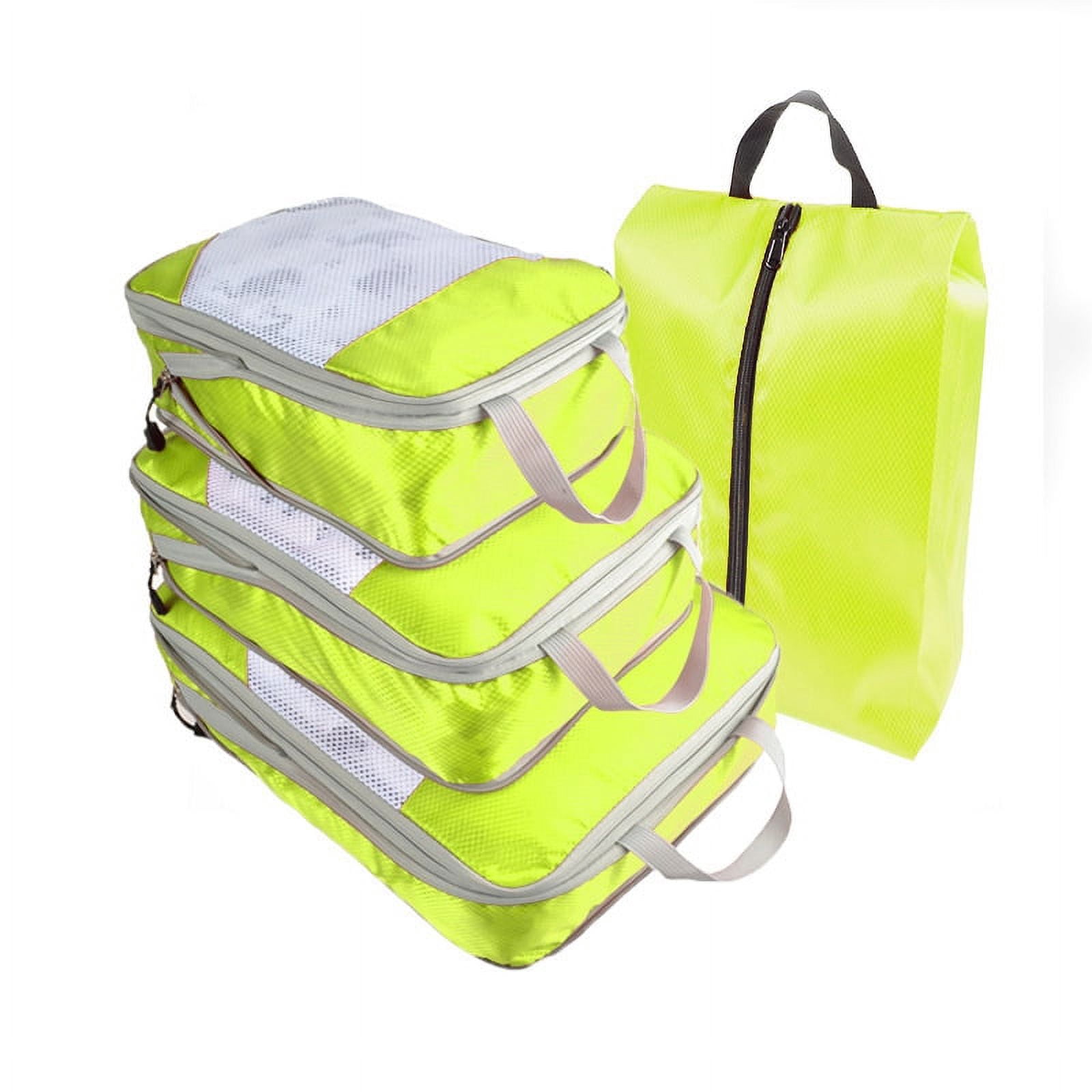 Namzi 4 Piece Compression Packing Cube Set, Travel Storage Bag Portable Luggage Storage Box Set Expandable Packing Mesh Bag for Clothing Underwear Shoes (Green)