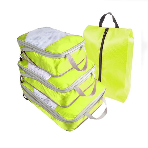 Namzi 4 Piece Compression Packing Cube Set, Travel Storage Bag Portable Luggage Storage Box Set Expandable Packing Mesh Bag for Clothing Underwear Shoes (Green)