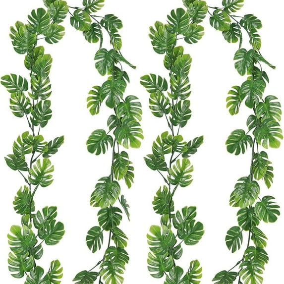 Namzi 4-piece artificial turtle back bamboo leaf vine, 5.9-foot false hanging plant vine, used for garden porch, terrace, jungle banquet party, beach birthday indoor and outdoor decoration