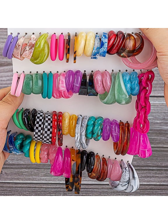 40 Pairs Colorful C Shape Hoop Earrings Boho Resin Acrylic Hoop Earrings Set, Party Jewelry Assortment,S01