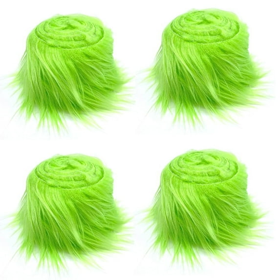 Namzi 4pcs Christmas Faux Fur Ribbon Trim Fabric Roll for Christmas Tree Decor or Wreath Bows Craft 59*1.96inch(Green)