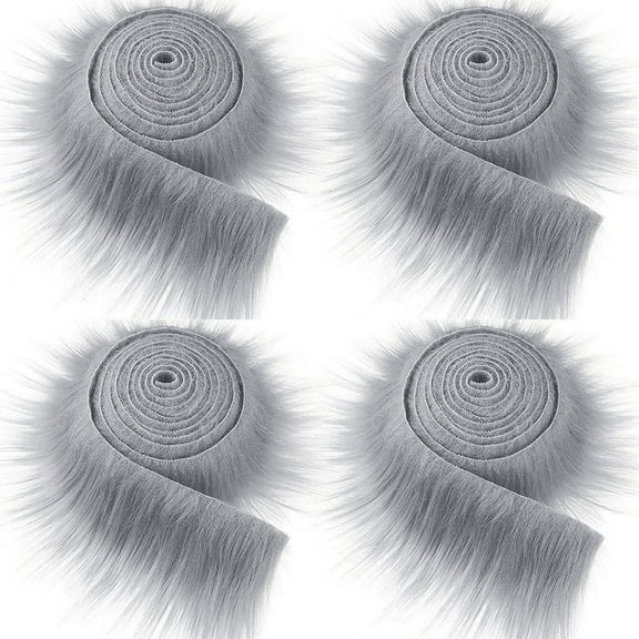 Namzi 4pcs Christmas Faux Fur Ribbon Trim Fabric Roll for Christmas Tree Decor or Wreath Bows Craft 59*1.96inch(Grey)