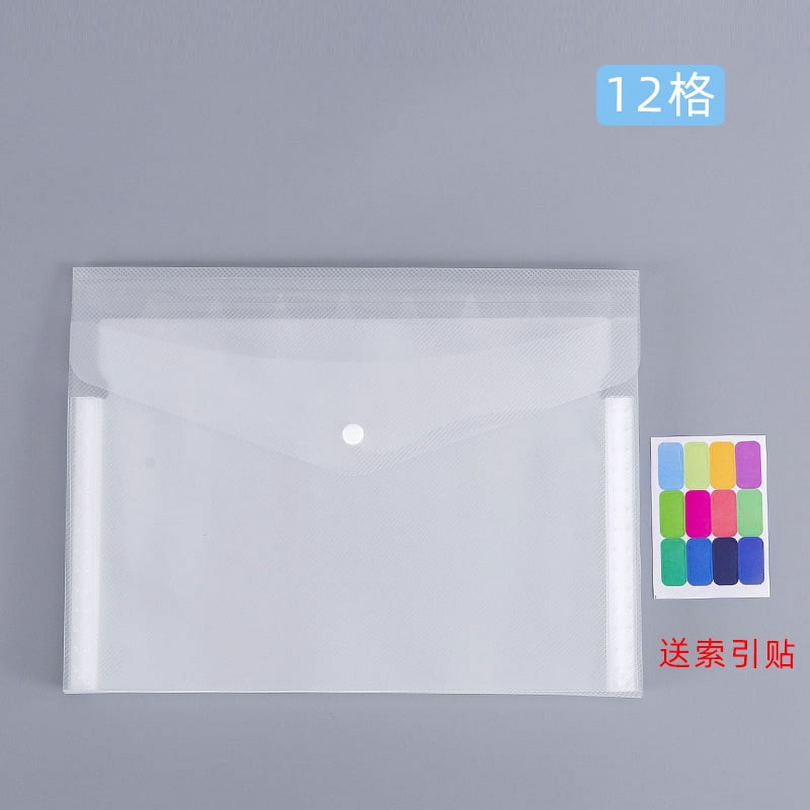 Namzi 5 Pack 12 Pockets Clear Document Folders Plastic Envelopes Poly Envelopes File Envelopes with Label Pocket and Snap Button for Home Work Office Organization, Letter Size/A4 Size, White