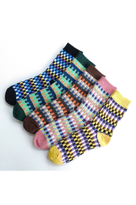 5 Pairs Wool Socks Vintage Soft Cabin Warm Socks Thick Knit Cozy Winter Socks-Plaid