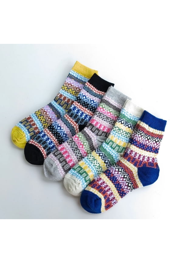 5 Pairs Wool Socks Vintage Soft Cabin Warm Socks Thick Knit Cozy Winter Socks-Tian