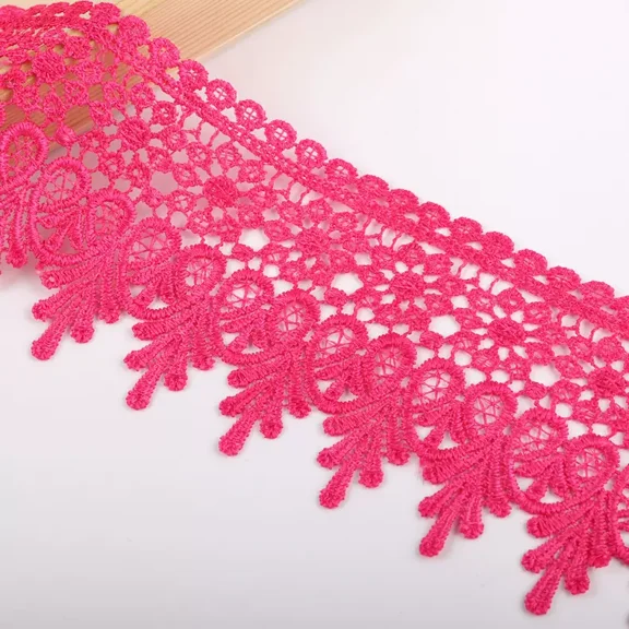 Namzi 5 Yard Floral Lace Edge Trim 9cm Wide Ribbon Edging Trimmings Wedding Dress Embellishment-Dark Pink