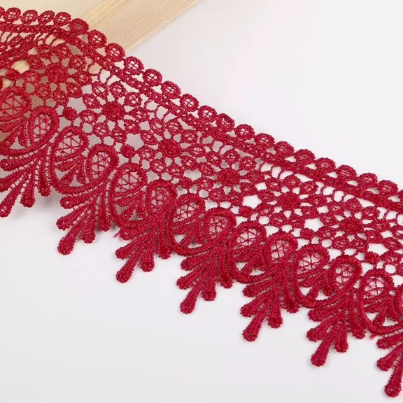 Namzi 5 Yard Floral Lace Edge Trim 9cm Wide Ribbon Edging Trimmings Wedding Dress Embellishment-Dark Red