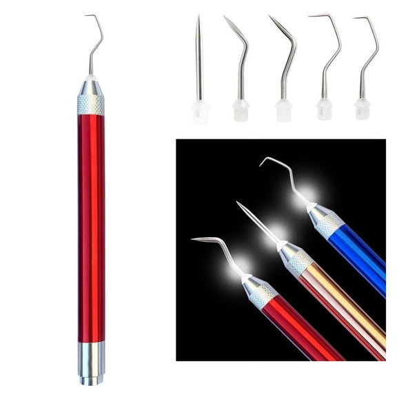 Namzi 5-piece handmade craft sticker relief carving luminous tool, used for vinyl weeding vinyl tool, with light needle hook luminous weeding pen, (red)