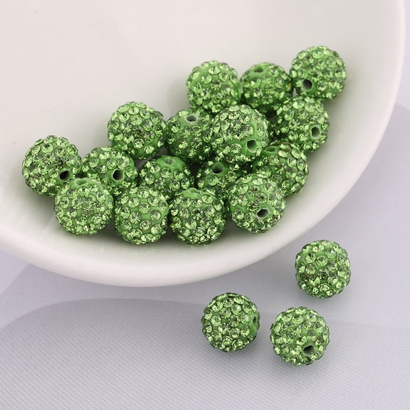 Namzi 50 Pcs Polymer Clay Rhinestone Beads,10mm Round Crystal Studded Beads for DIY Jewelry Making, Bracelet, Necklace, Beadable Pens & Craft Supplies, Light Green