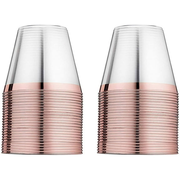Namzi 50 Rose Gold Cups 9 Oz Rose Gold Plastic Cups Fancy Disposable Wedding Cups Elegant Party Cups with Rose Gold Rim Flexible Party Wedding Rose Gold Plastic Tumblers by KARRAHOME