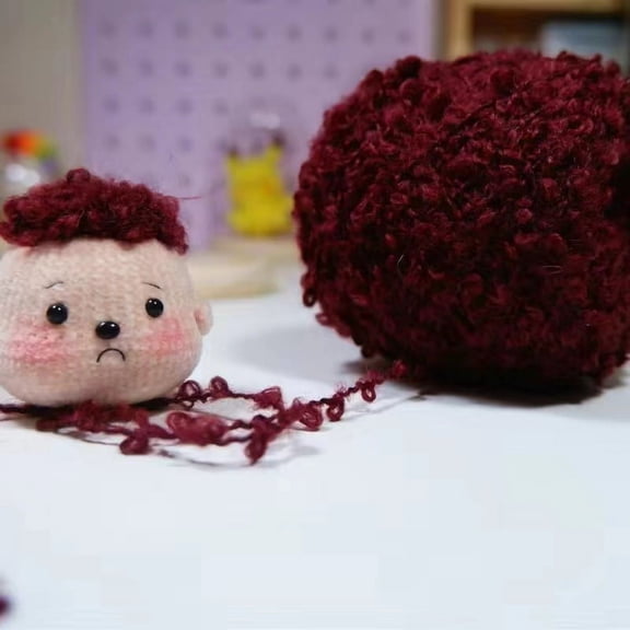 Namzi 50g (maroon) Soft Plush Wool Acrylic Fancy Loop Yarn for Doll Hair Making,Crochet Knitting,Needle Felting Doll Hair | Curly Hair Coils of Wool Felt Carded Sheep Wool,Roving,Fiber