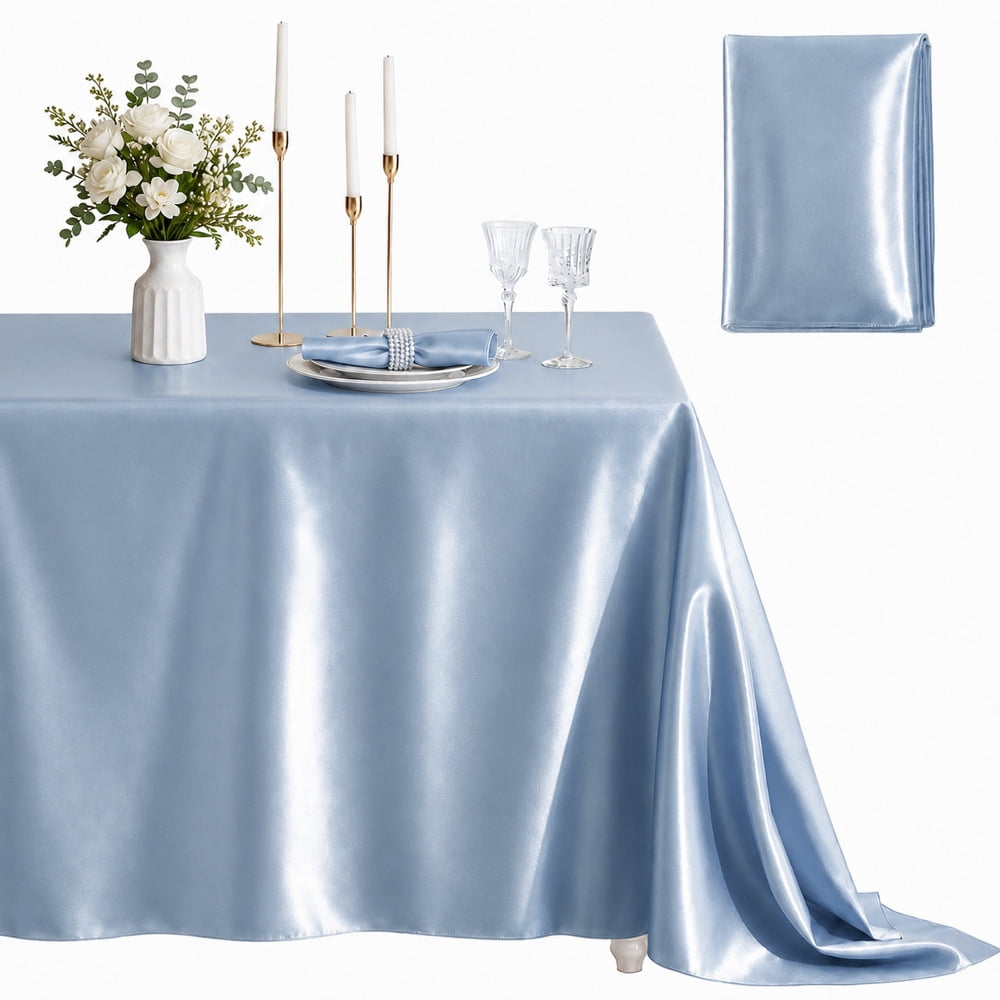 Namzi 57.09x86.61In Satin Tablecloth Light Blue 1 Pack Rectangle Drape ...