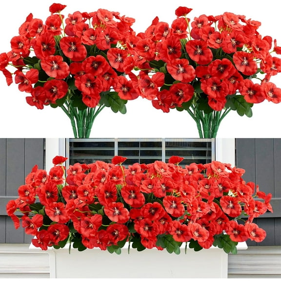 Namzi 6 Bundles Artificial Flowers Pansy, 13in Outdoor UV Resistant Fake Small Wild Flower Daisy No Fade Faux Plastic Violets Plants for Home Wedding Table Centerpieces Garden Porch Decor - Red
