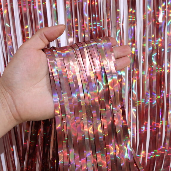 Namzi 6 Pack Colorful laser Fringe Curtain Backdrop, 3.3x6.56Ft Sparkle Metallic Tinsel Foil Fringe Background for Photo Booth Birthday Wedding Party Thanksgiving Christmas DecorationsRose Gold