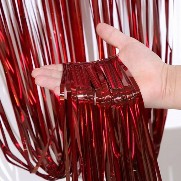 Namzi 6 Pack Colorful laser Fringe Curtain Backdrop, 3.3x6.56Ft Sparkle Metallic Tinsel Foil Fringe Background for Photo Booth Birthday Wedding Party Thanksgiving Christmas DecorationsRed