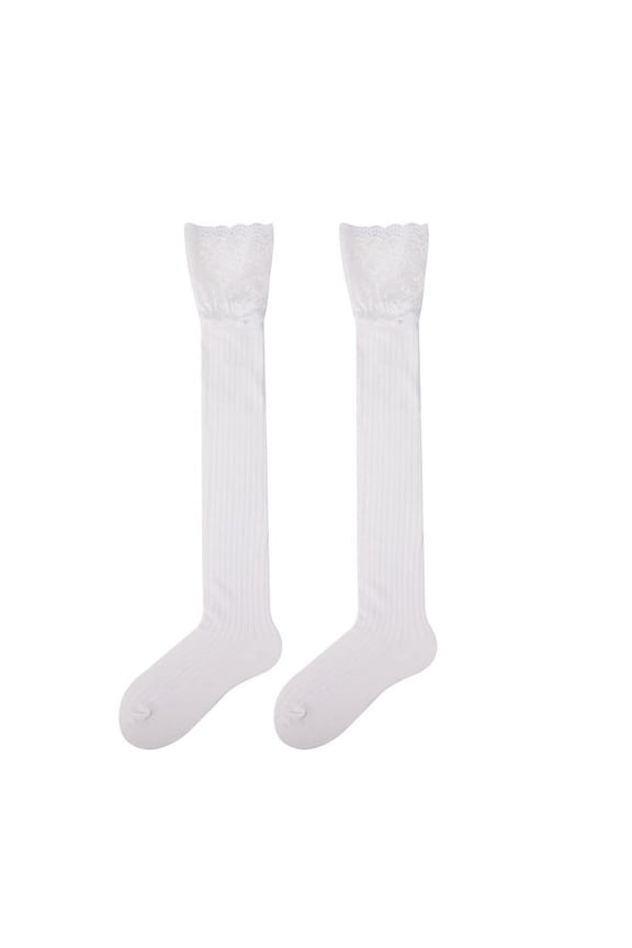 6 Pairs Over Knee Socks Knee-High Socks High Thigh Boot Stockings Women Knee Highs Socks for Girl Cosplay, Daily Wear,White
