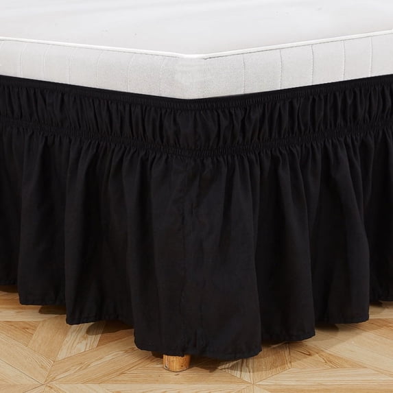 Namzi 60"x80" Queen Bed Skirt Elastic Dust Ruffle for Easy Installation, 1 Piece,Black