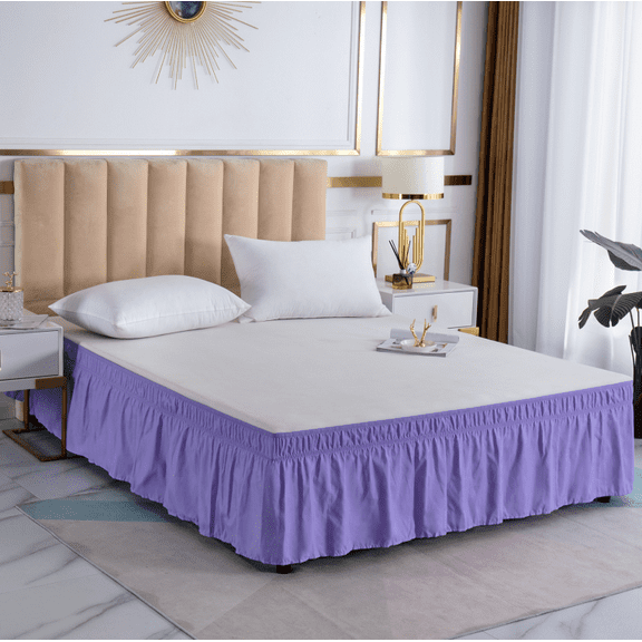 Namzi 60"x80" Queen Bed Skirt Elastic Dust Ruffle for Easy Installation, 1 Piece,Light Purple
