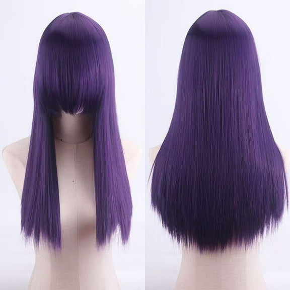 Namzi 60cm Long Wig, Cosplay Wig, Anime Wig, 1 Piece High-Temperature Silk Long Synthetic Fiber Wig, Realistic Texture for Character Styling,Dark Purple