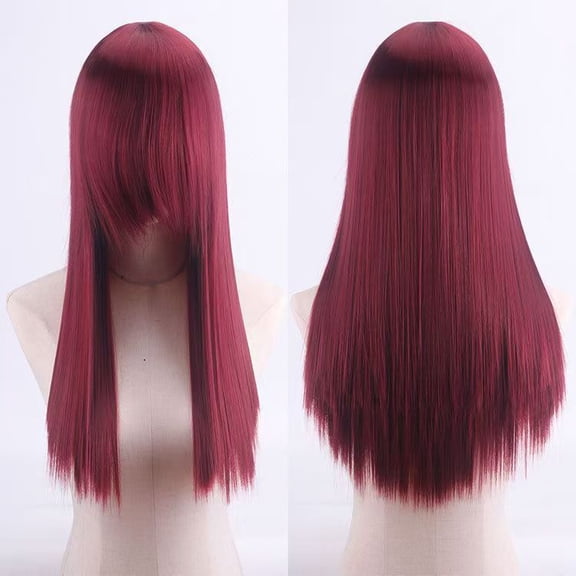 Namzi 60cm Long Wig, Cosplay Wig, Anime Wig, 1 Piece High-Temperature Silk Long Synthetic Fiber Wig, Realistic Texture for Character Styling,Dark Red