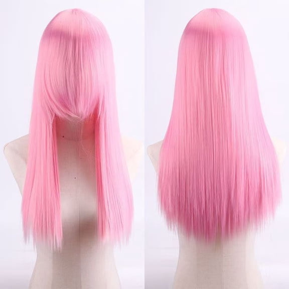 Namzi 60cm Long Wig, Cosplay Wig, Anime Wig, 1 Piece High-Temperature Silk Long Synthetic Fiber Wig, Realistic Texture for Character Styling,Pink