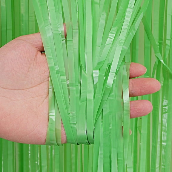Namzi 6pcs Matte Green Tinsel Foil Fringe Curtains Party Decoration, Party Door Wall Streamer Photo Back Drop for Birthday Wedding Engagement Bridal Shower Baby Decoration,39.3*78.7in