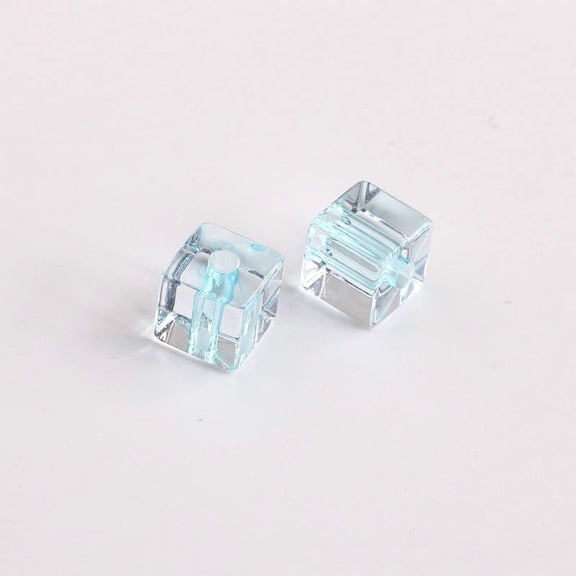 Namzi 7.7mm Transparent Core Dyed Cube Beads, 100 Pcs Lake Blue Square Sugar Beads with 2.3mm Hole for DIY Phone Charm, Bracelet Jewelry Making & Craft Supplies