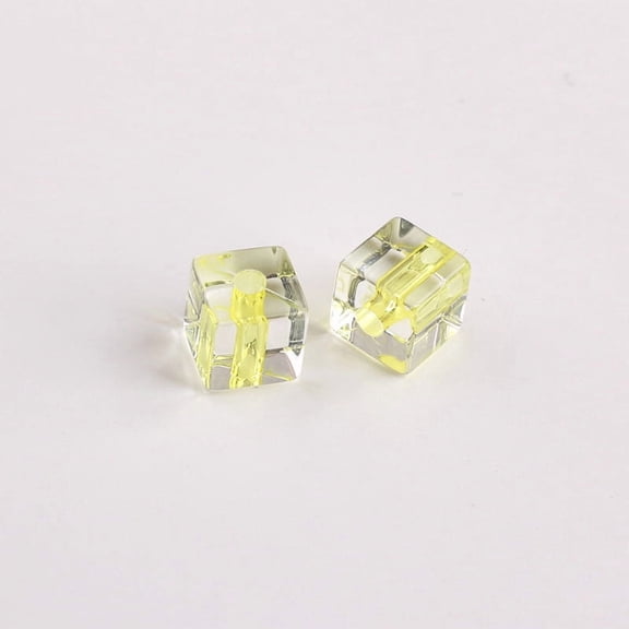 Namzi 7.7mm Transparent Core Dyed Cube Beads, 100 Pcs Yellow Square Sugar Beads with 2.3mm Hole for DIY Phone Charm, Bracelet Jewelry Making & Craft Supplies