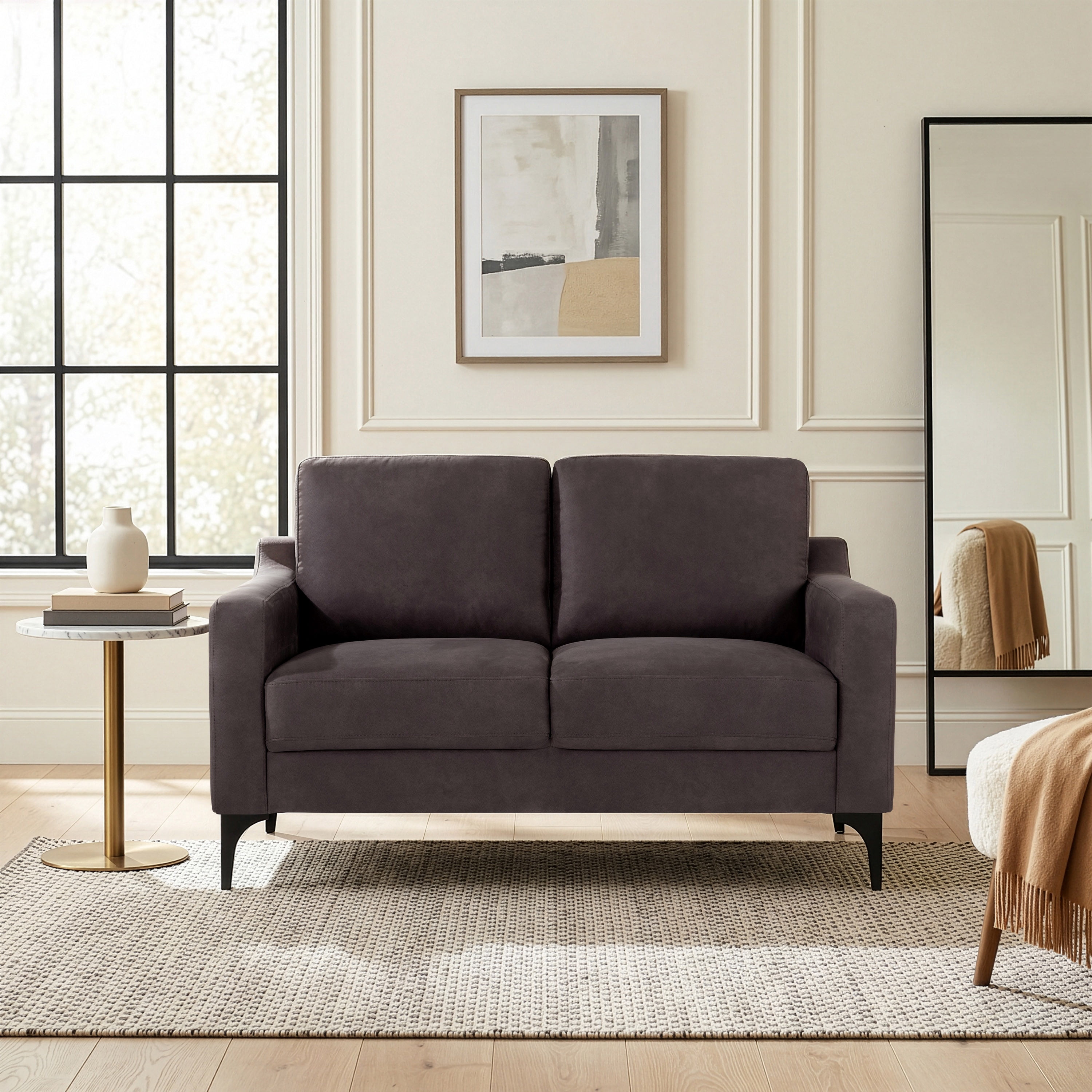 Serta Hemsworth Mid-Century Modern Style 2 Seater Indoor Loveseat, Charcoal Faux Suede