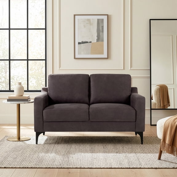 Serta Hemsworth Mid-Century Modern Style 2 Seater Indoor Loveseat, Charcoal Faux Suede