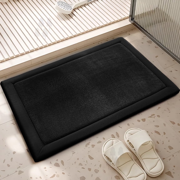 Namzi Absorbent Quick‑Dry Memory Foam Bath Rug, Soft Modern Polyester Sponge Non‑Slip Doorway Floor Mat, Black 15.75x23.62x0.79In ,1Pack