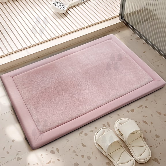 Namzi Absorbent Quick‑Dry Memory Foam Bath Rug, Soft Modern Polyester Sponge Non‑Slip Doorway Floor Mat, Pink 15.75x23.62x0.59In ,1Pack