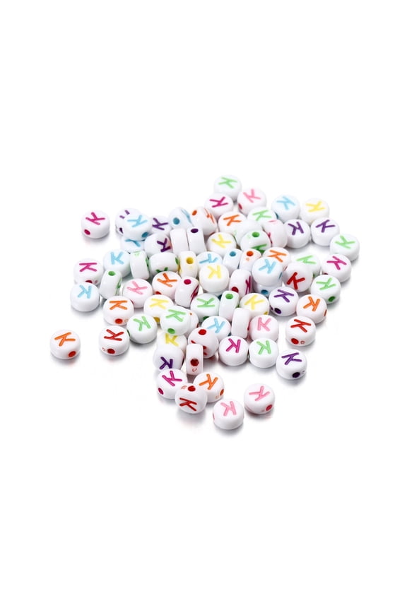 Acrylic Alphabet Beads, 200pcs White Base Colorful Letter Beads 7*4mm with 1.5mm Hole for Jewelry Making, Bracelets, Necklaces, Keychain & DIY Crafts, K