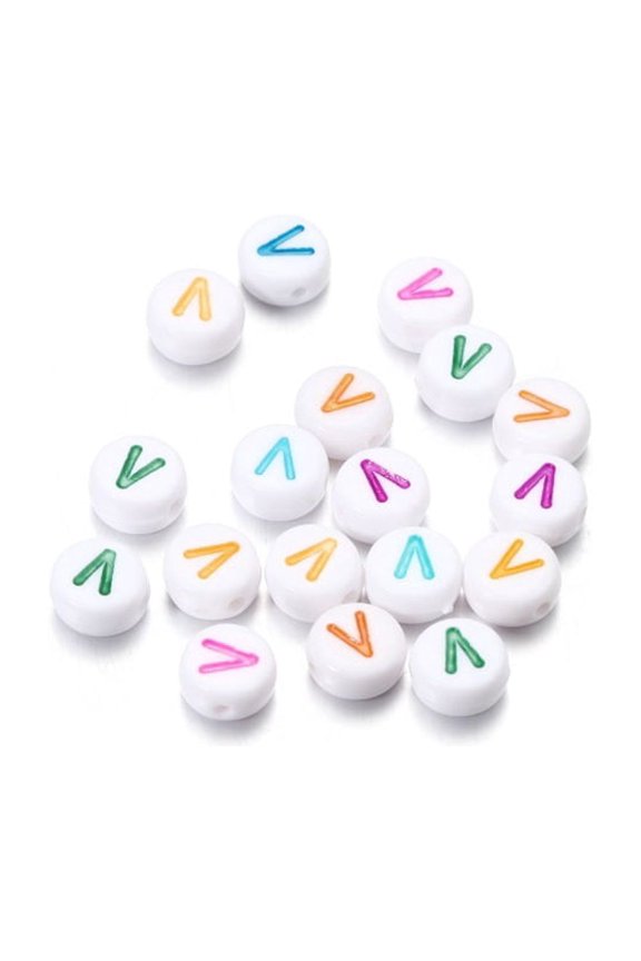 Acrylic Alphabet Beads, 200pcs White Base Colorful Letter Beads 7*4mm with 1.5mm Hole for Jewelry Making, Bracelets, Necklaces, Keychain & DIY Crafts, V