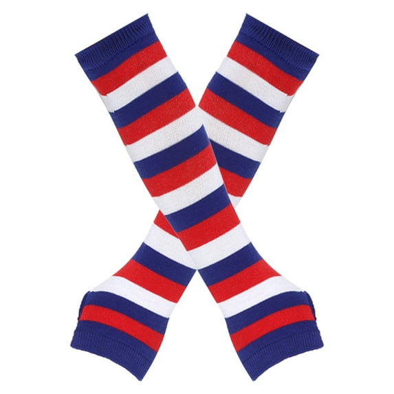 Namzi Arm Warmers 1-Pair Fingerless Gloves, Stretchy Gloves, Fingerless Mittens, Long Gloves, Striped Gloves for Daily & Outdoor Use,Blue Red White