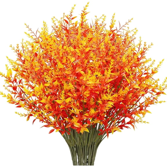 Namzi Artificial Lavender 15 Bundles Fake Outdoor Flowers UV Resistant No Fade Garden Porch Window Home Decoration(Autumn Orange