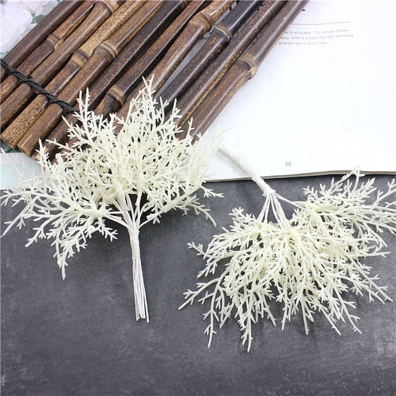 Namzi Artificial and Dried Flower Artificial Frosty Flower Ice Rime Fluffy Twig Dreamlike Scene (Cream 6pcs )
