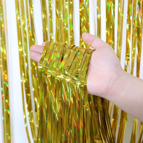 Namzi Backgrounds 6pcs 100*200cm Glittering Foil Curtain Backdrop, Wedding Backdrop Curtain, Graduation Party Decor & Party Supplies for Birthday Celebrations,Golden