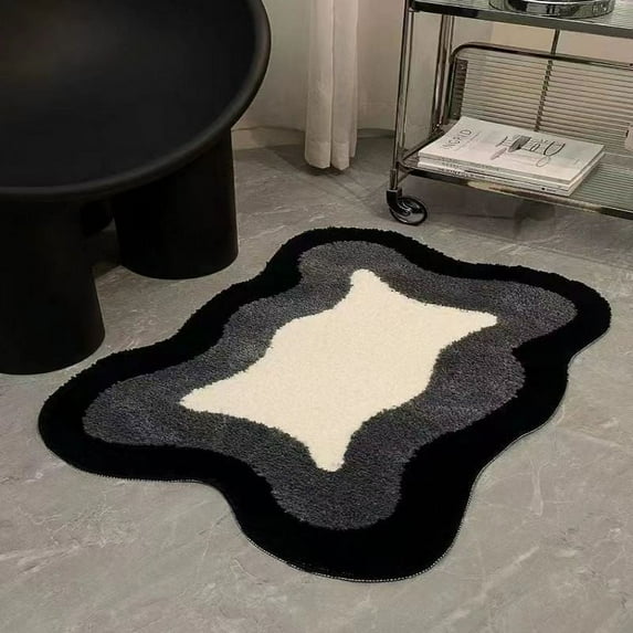 Namzi Bathroom Rug Mat, Non-Slip Plush Shaggy Bath Carpet, Machine Wash Dry, Bath Mats for Bathroom Floor, Tub and Shower, Bathroom Runner BathMatAccessories Decor, Black white 01,16*24inch